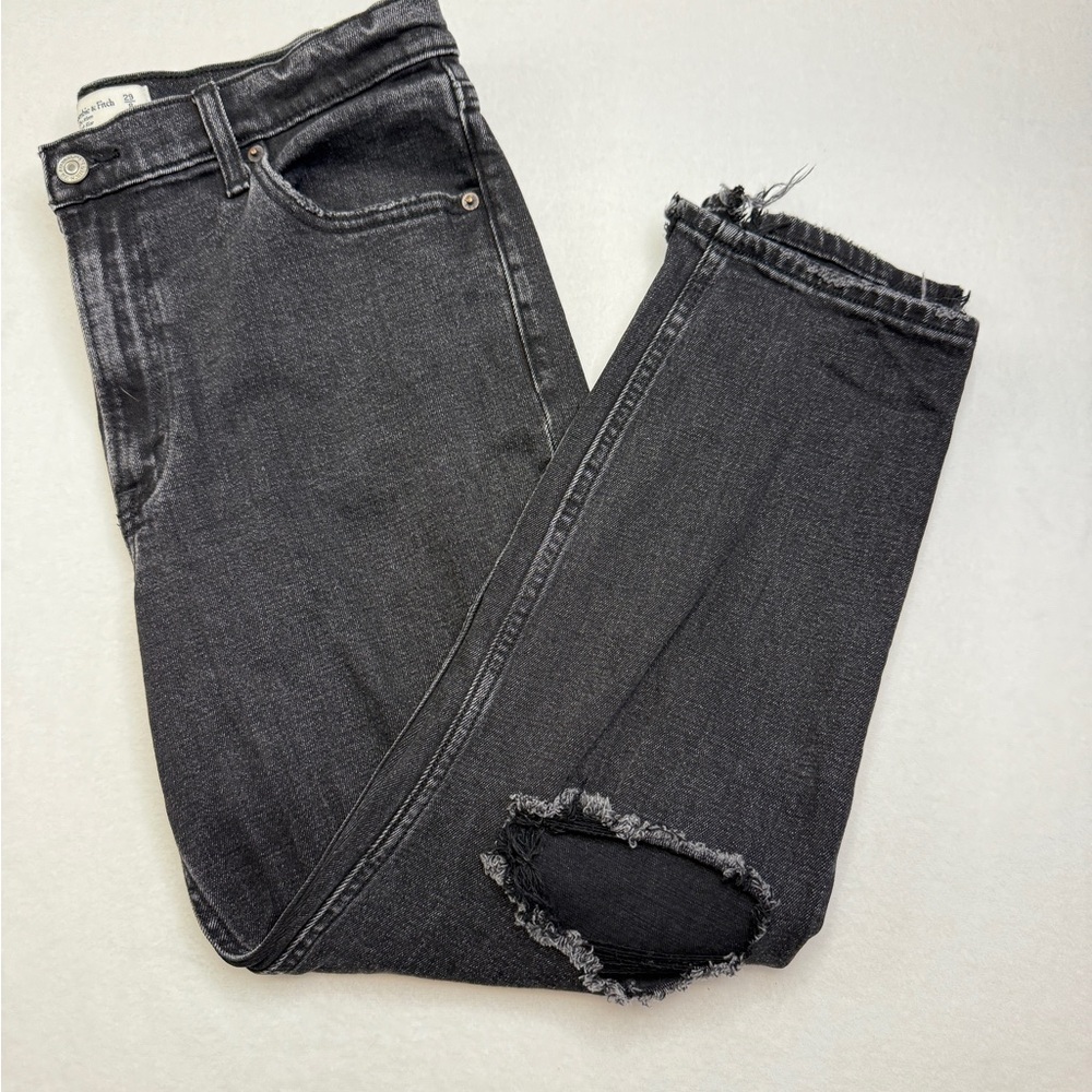 Abercrombie & Fitch Black High-Rise Jeans with Raw Hem